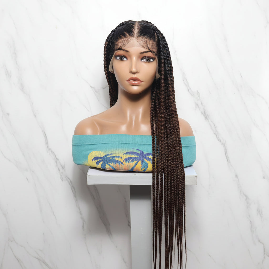 Braided Wig. Brush Large Knotless Braids. Full Lace with Baby Hair.  34in Long Braids