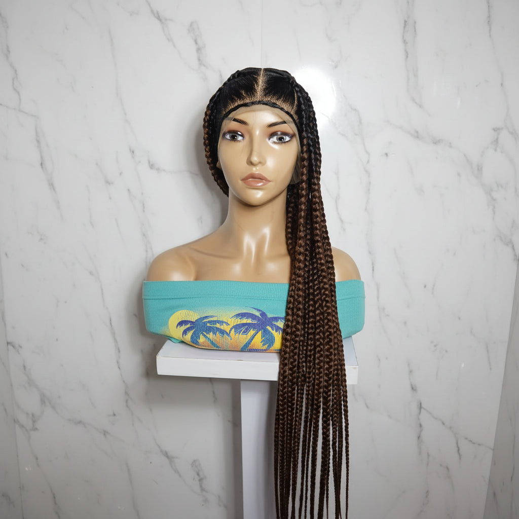 Braided Wig. Brush Large Knotless Braids. Full Lace with Baby Hair.  34in Long Braids