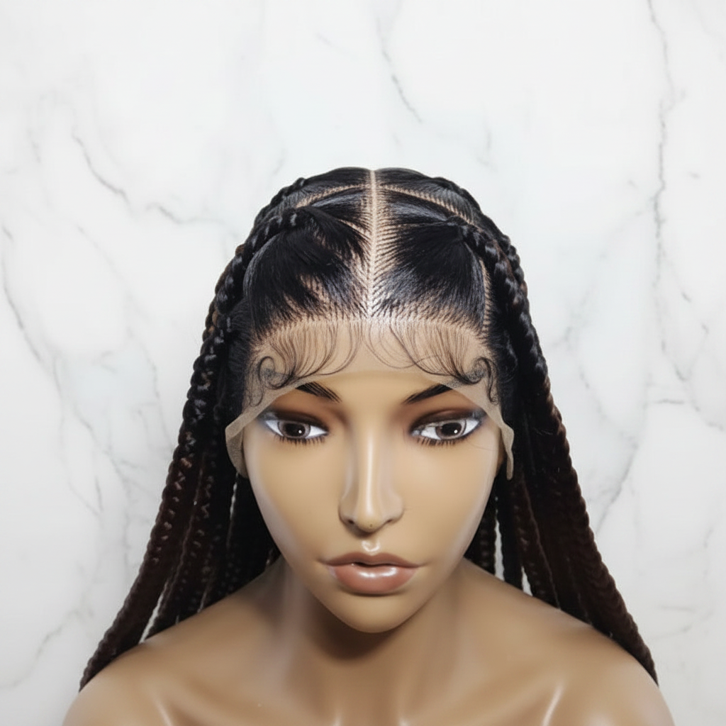 Braided Wig. Brush Large Knotless Braids. Full Lace with Baby Hair.  34in Long Braids