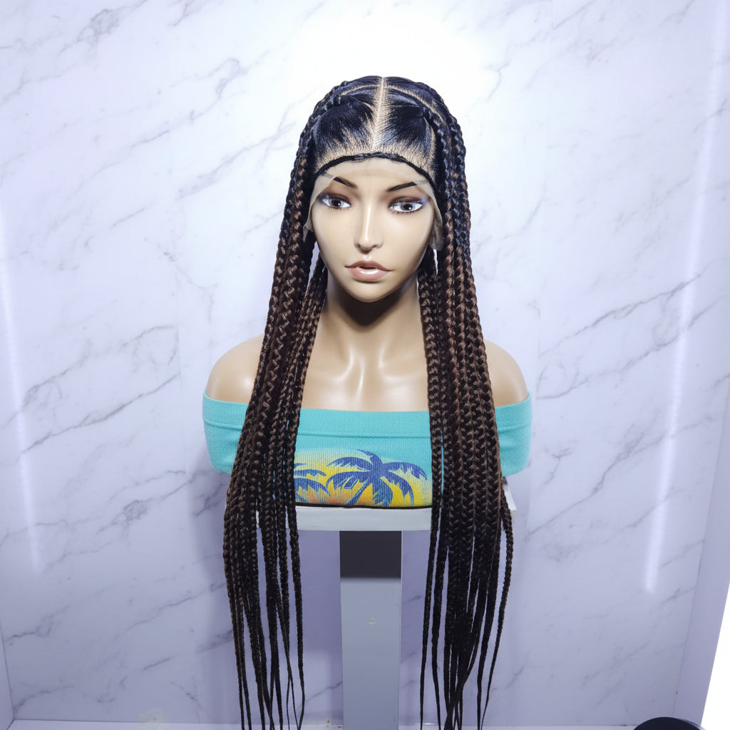 Braided Wig. Brush Large Knotless Braids. Full Lace with Baby Hair.  34in Long Braids