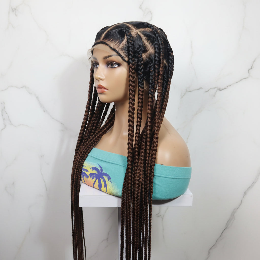 Braided Wig. Brush Large Knotless Braids. Full Lace with Baby Hair.  34in Long Braids