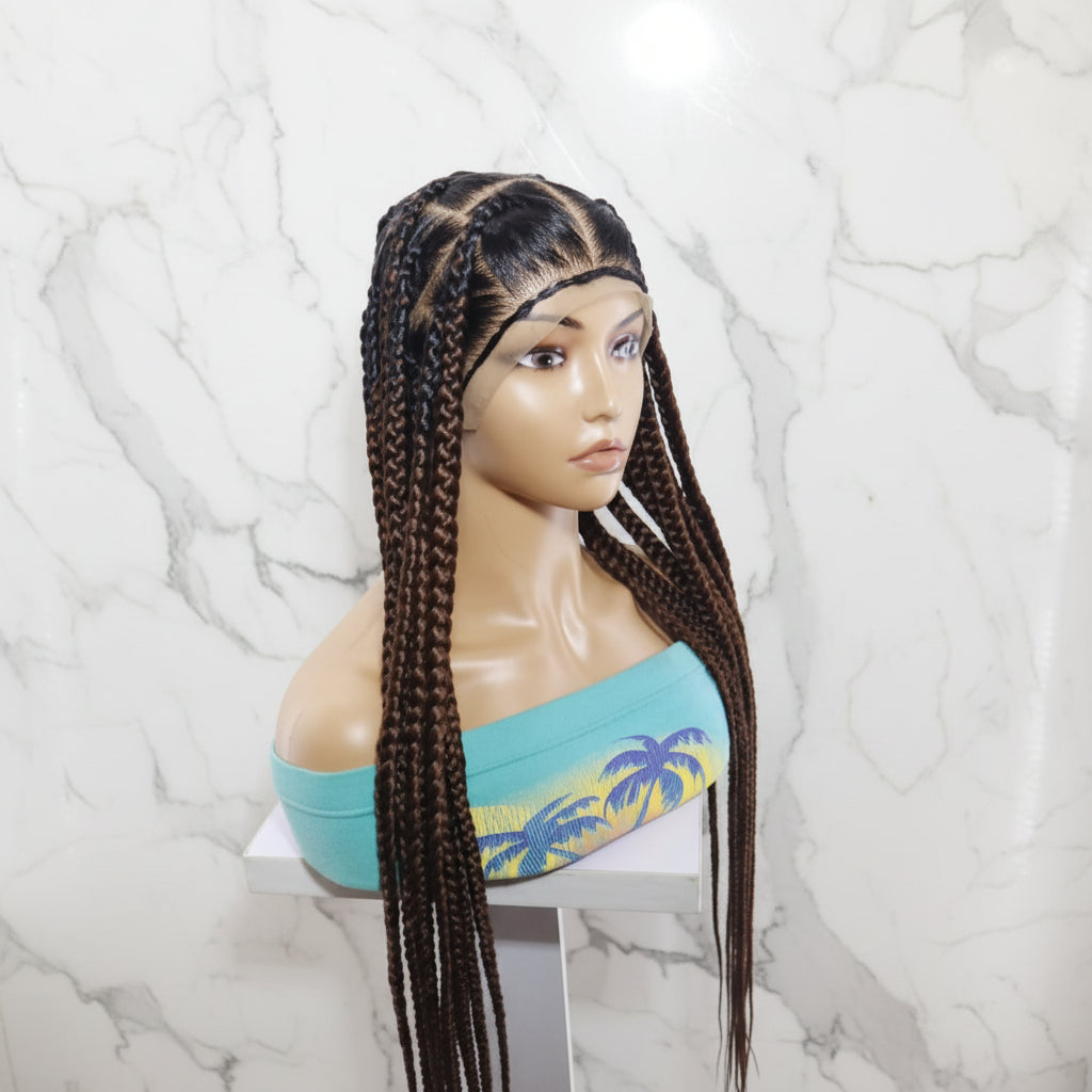 Braided Wig. Brush Large Knotless Braids. Full Lace with Baby Hair.  34in Long Braids