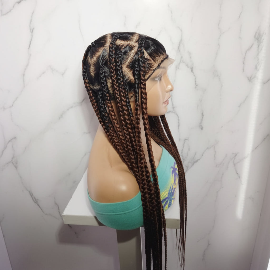 Braided Wig. Brush Large Knotless Braids. Full Lace with Baby Hair.  34in Long Braids