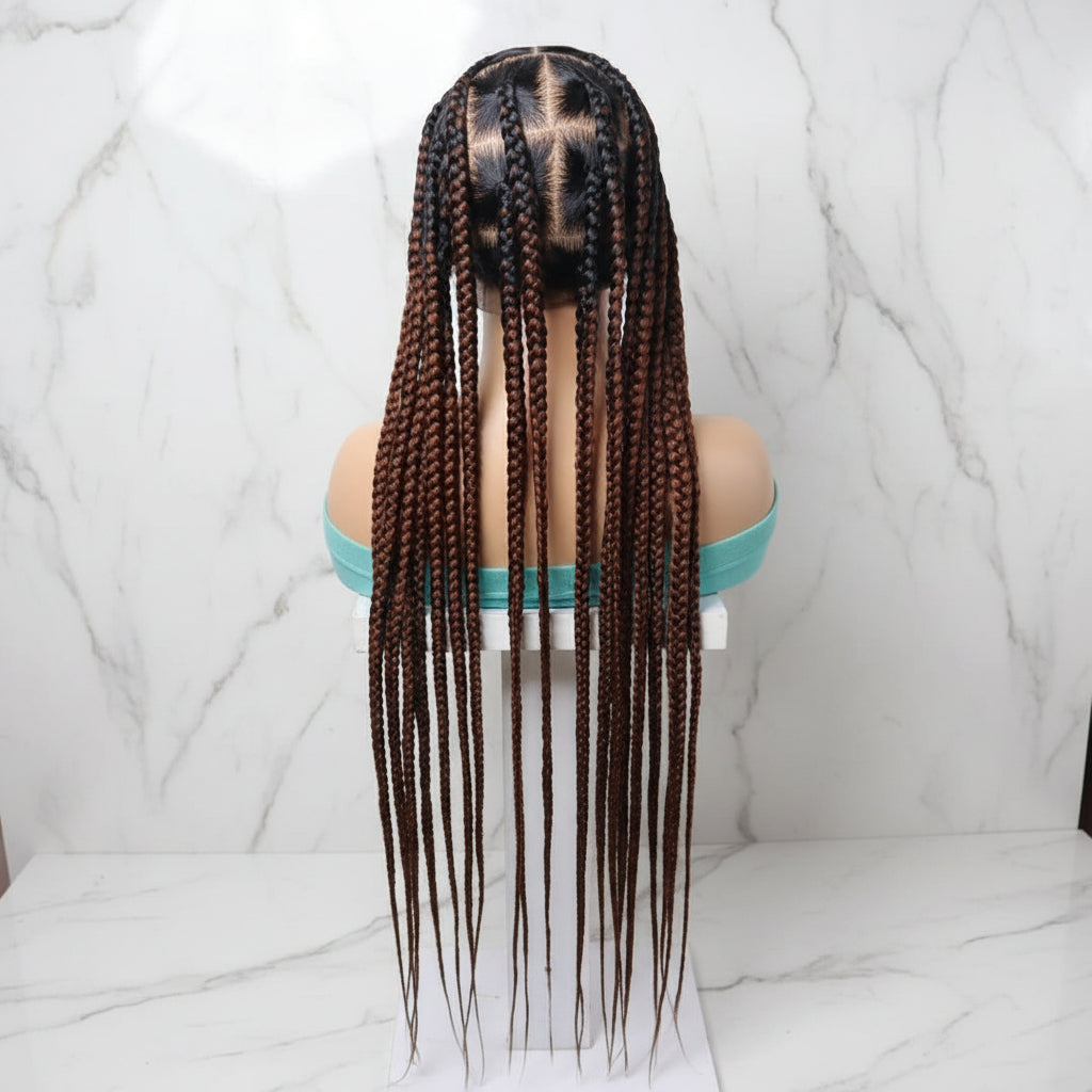 Braided Wig. Brush Large Knotless Braids. Full Lace with Baby Hair.  34in Long Braids