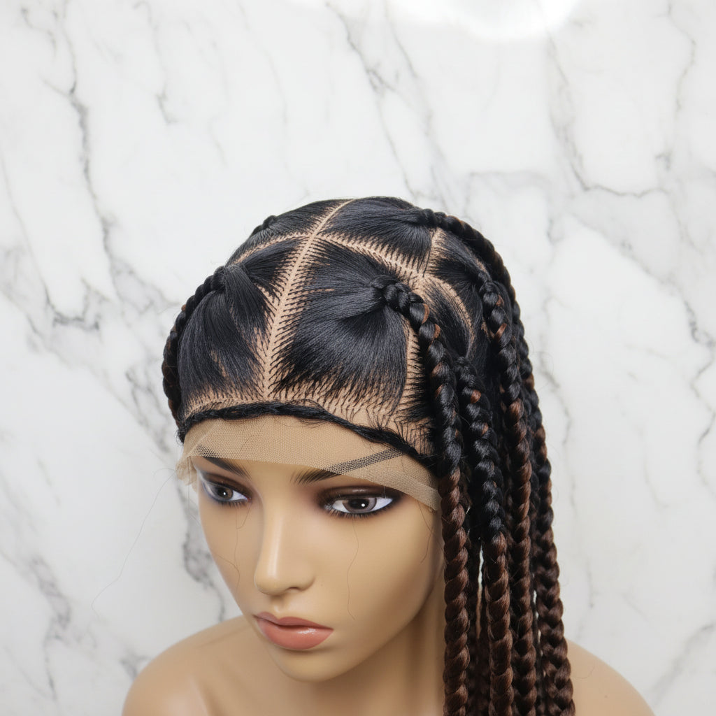 Braided Wig. Brush Large Knotless Braids. Full Lace with Baby Hair.  34in Long Braids