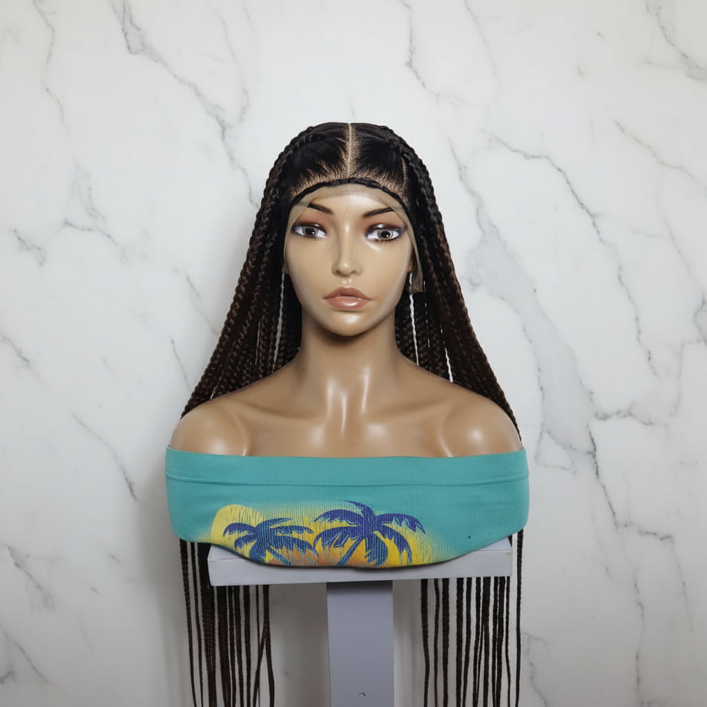 Braided Wig. Brush Large Knotless Braids. Full Lace with Baby Hair.  34in Long Braids