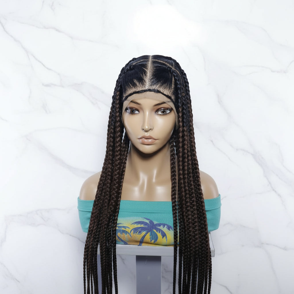 Braided Wig. Brush Large Knotless Braids. Full Lace with Baby Hair.  34in Long Braids