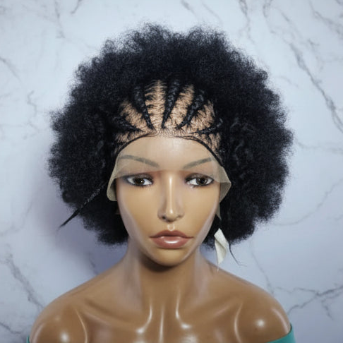 Natural Curly Updo Braided Wig. Full Lace with Baby Hair.