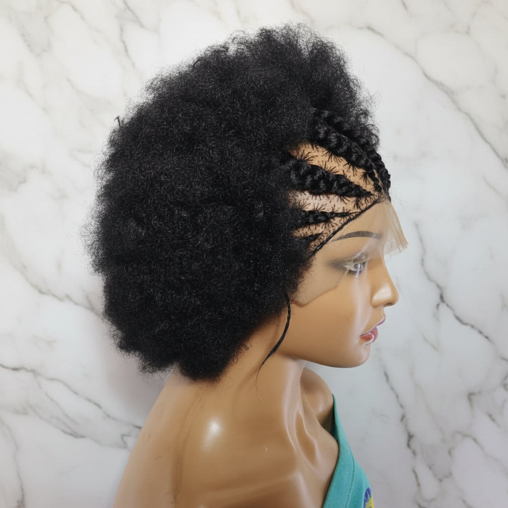 Natural Curly Updo Braided Wig. Full Lace with Baby Hair.