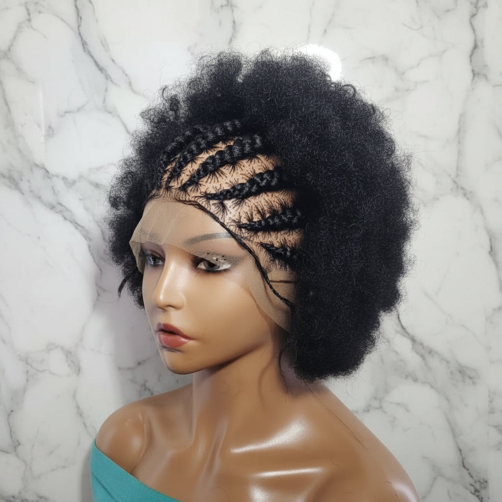 Natural Curly Updo Braided Wig. Full Lace with Baby Hair.