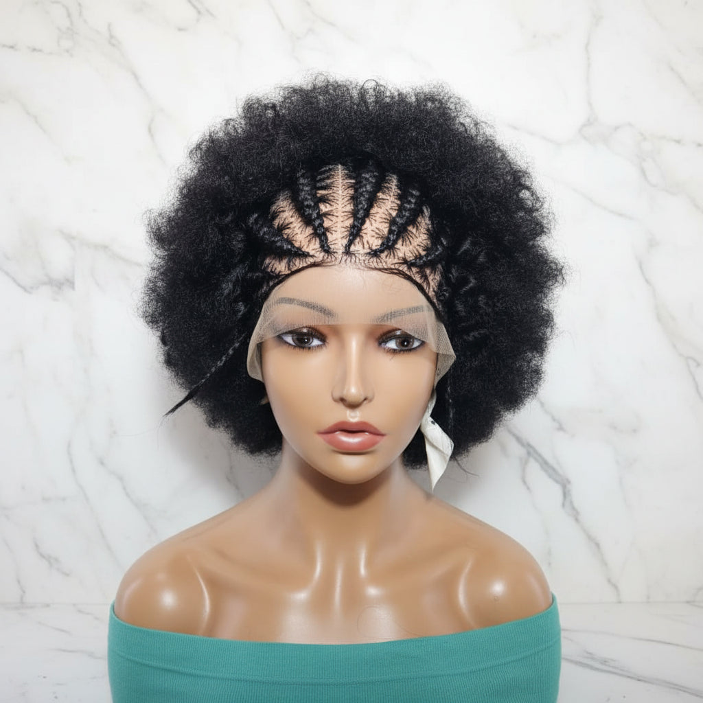 Natural Curly Updo Braided Wig. Full Lace with Baby Hair.