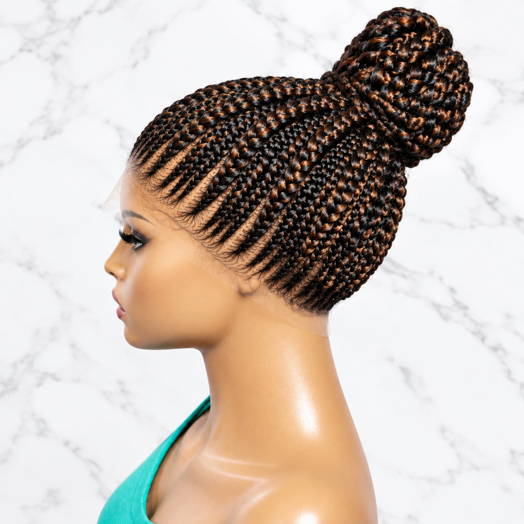 High Bun Braided Wig. Full lace with Baby Hair