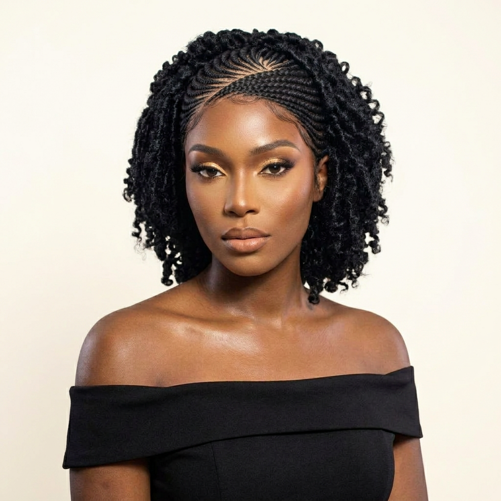 Hand Braided Wig: Cornrow with Curls, Full Lace, Baby Hair