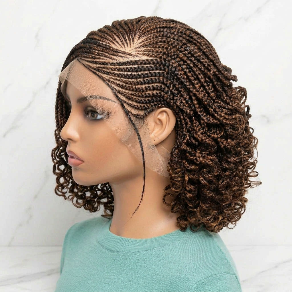 Hand Braided Wig: Cornrow with Curls, Full Lace, Baby Hair