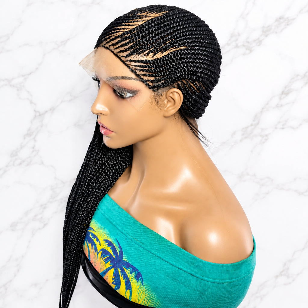Black braided wig with full lace cap