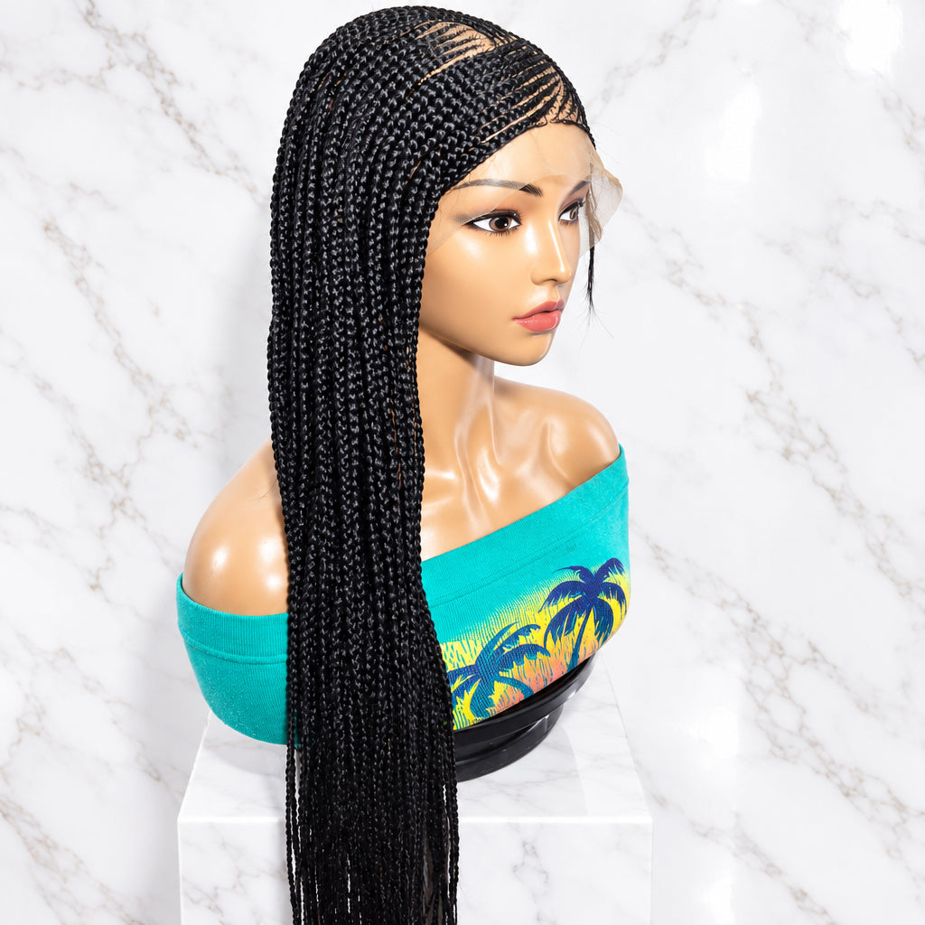 Long black box braids wig. Side cornrow braids