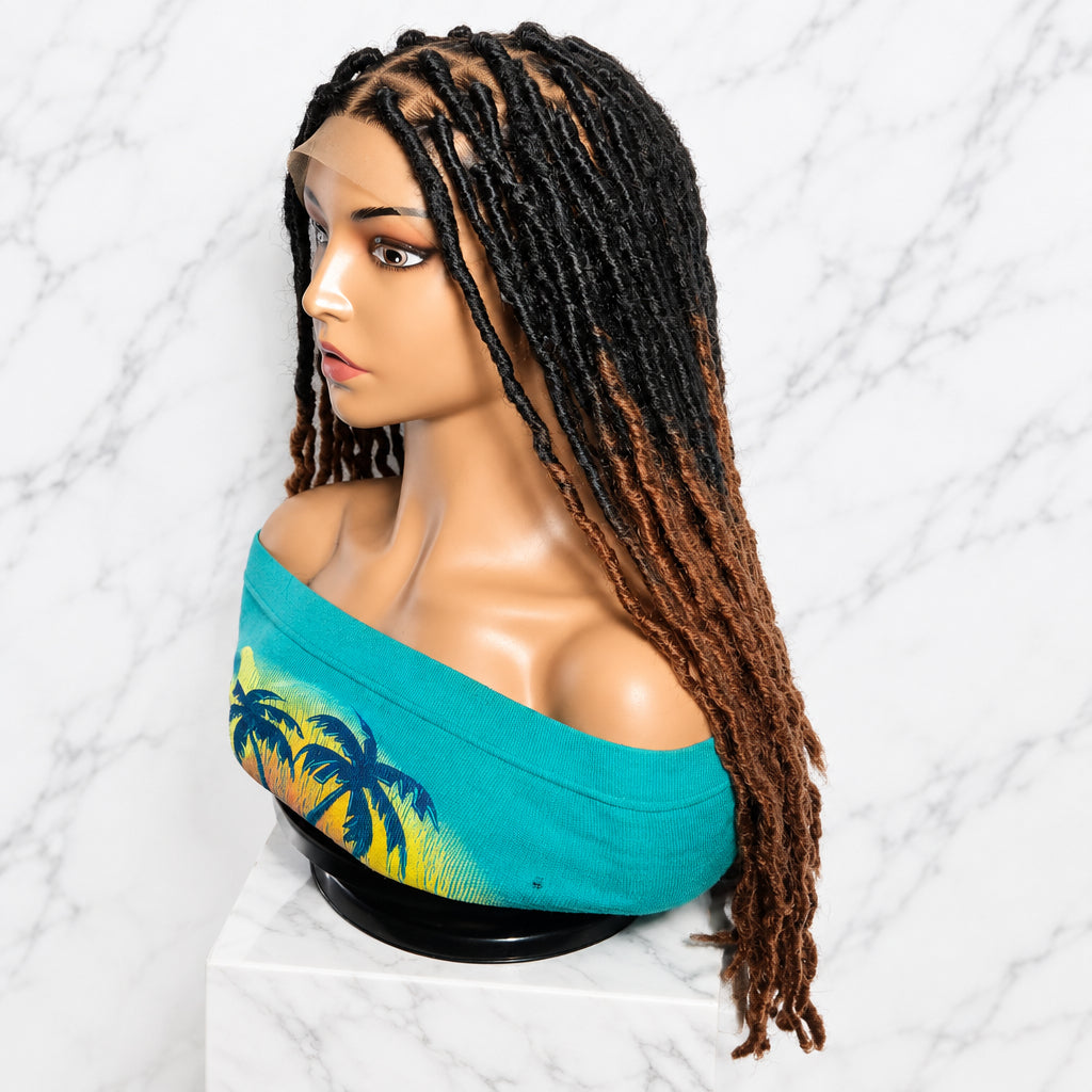 side view of LOCs braids. lightweight ready to wear braided wig