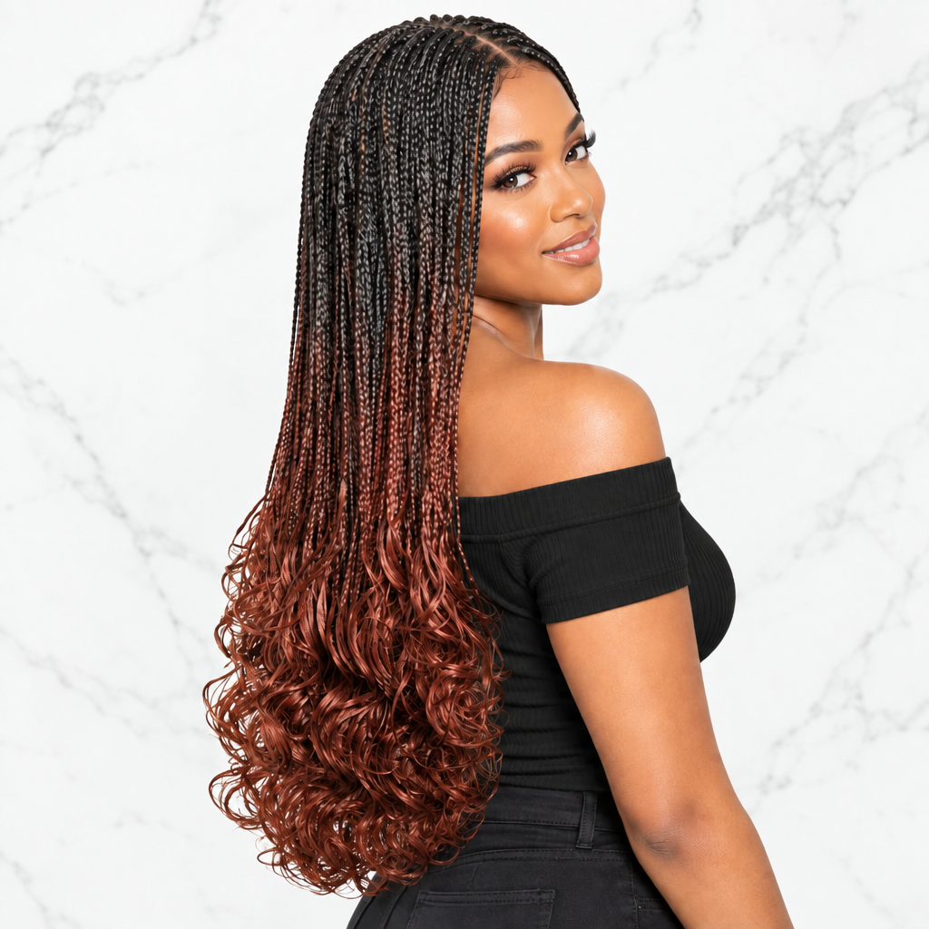 French Curls 360 HD Full Lace Knotless Braids Braided Wig. Ayya Hair