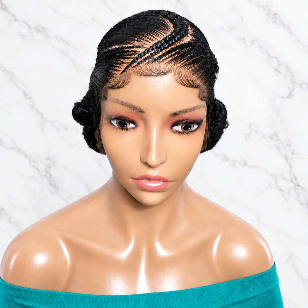 Braided Wig. Cornrow with Jumbo Puff Knots. Full Lace with Baby Hair
