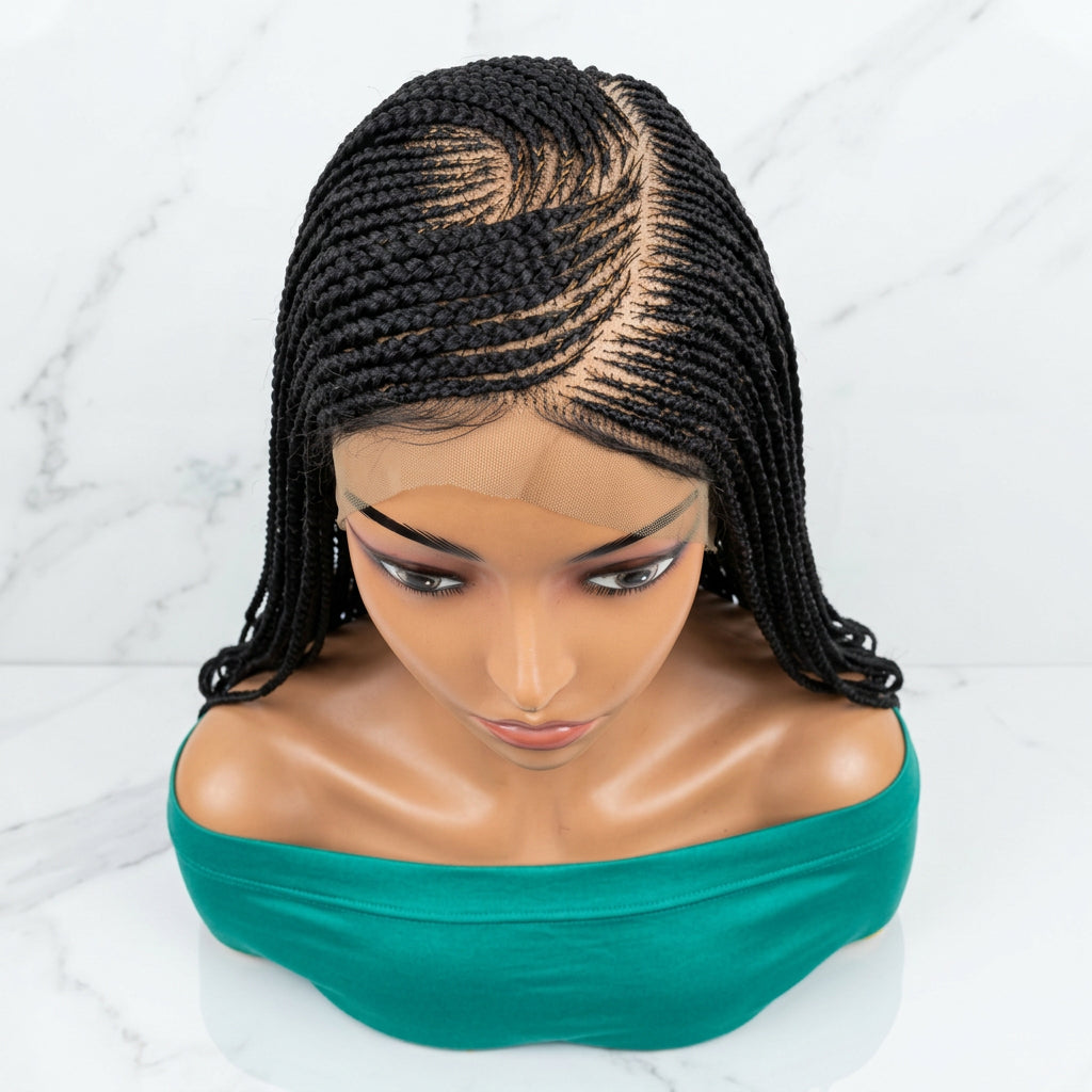Black synthetic cornrows box braids styled 