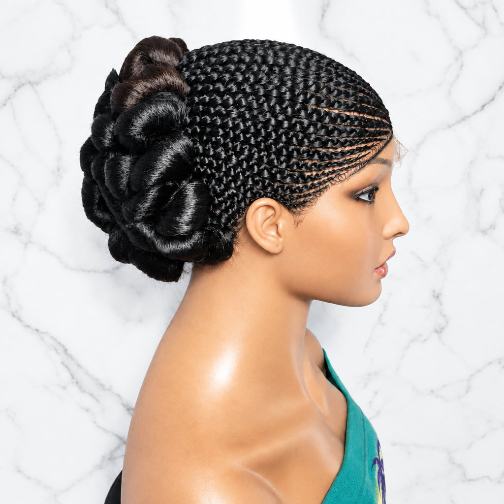 Braided Wig. Cornrow with Jumbo Puff Knots. Full Lace with Baby Hair