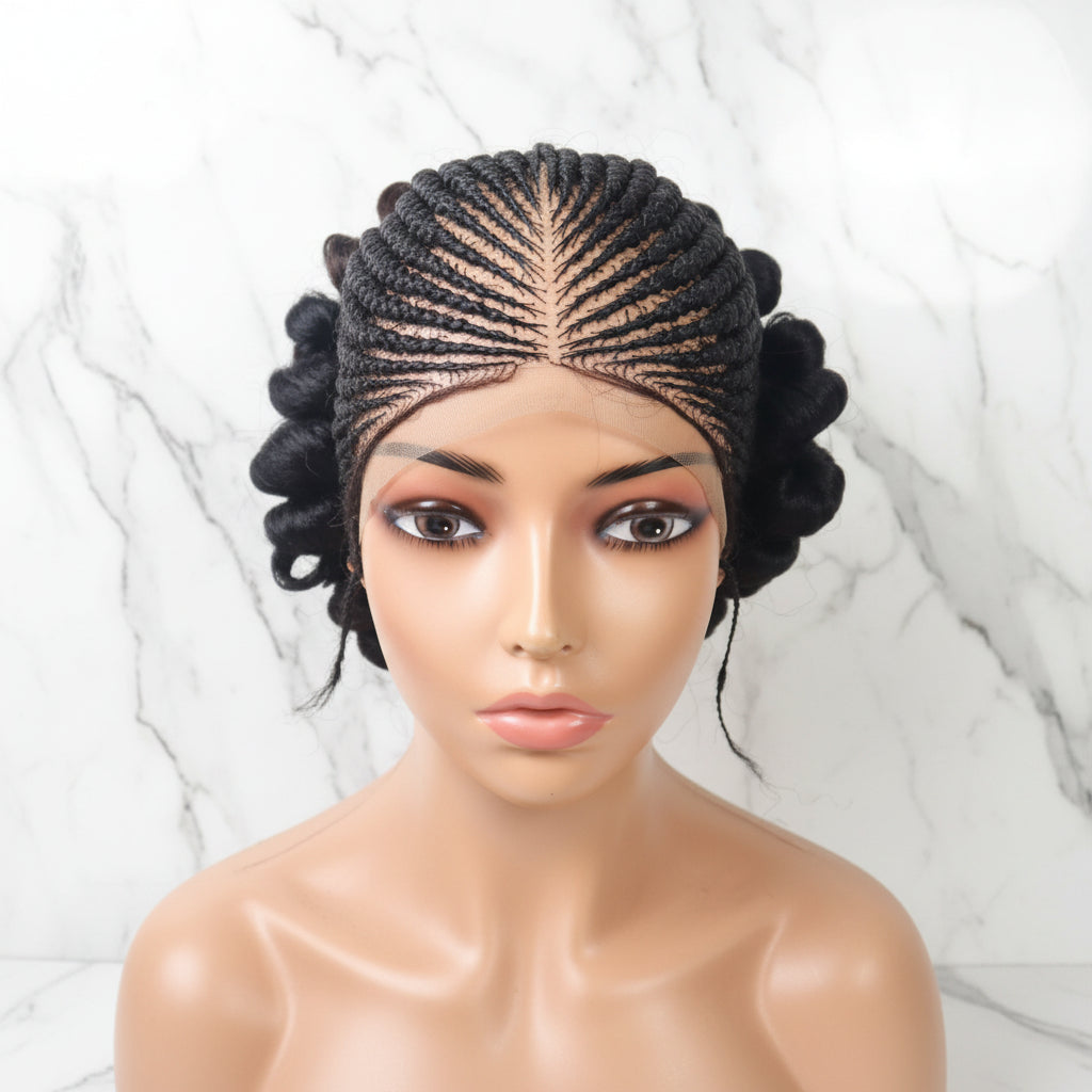 Braided Wig. Cornrow with Jumbo Puff Knots. Full Lace with Baby Hair