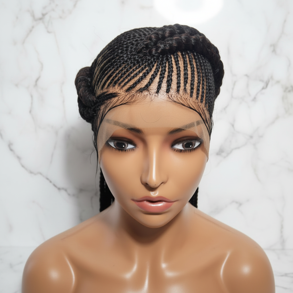 Braided Wig. Large Double Cornrow Braids. Full Lace with Baby Hair.