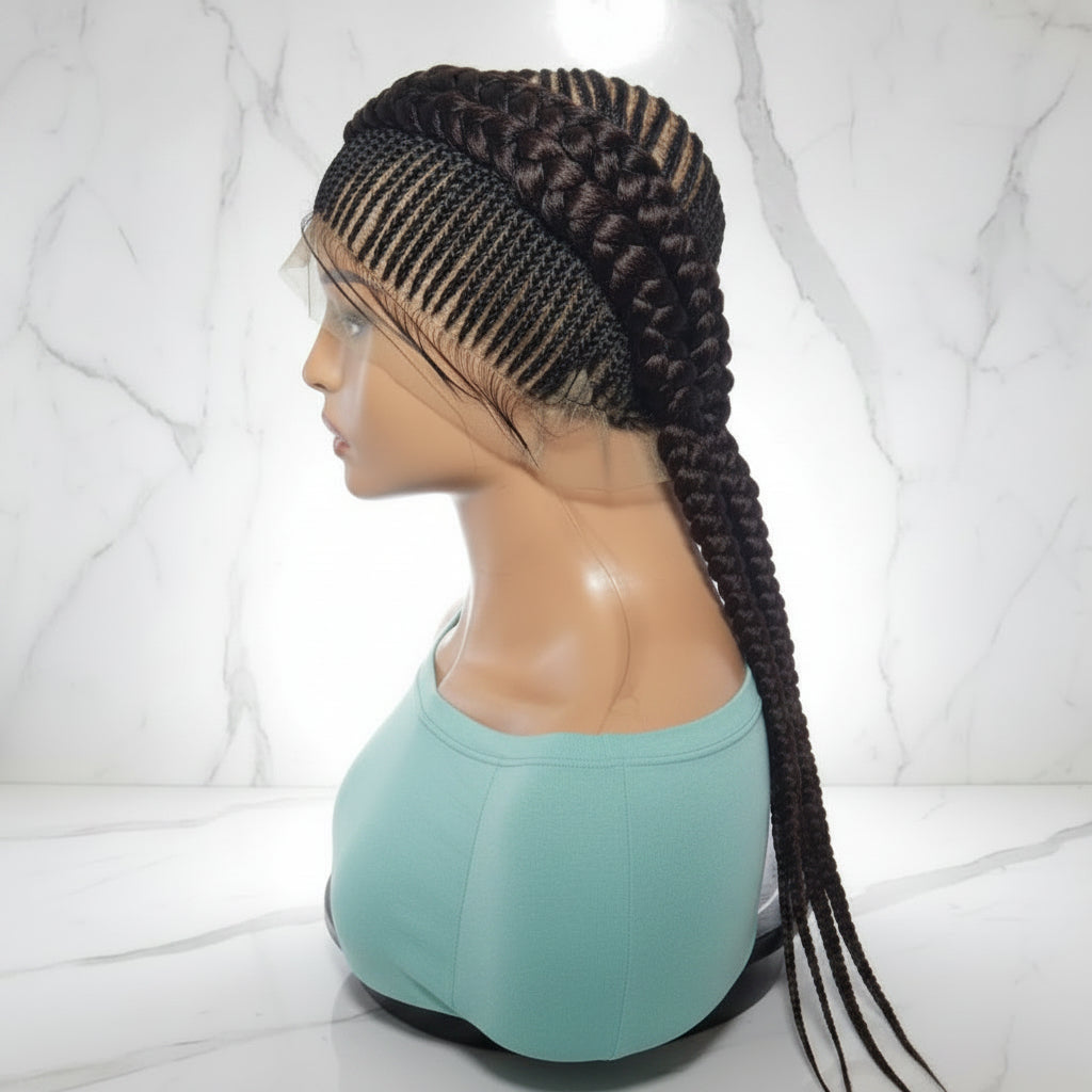 Braided Wig. Large Double Cornrow Braids. Full Lace with Baby Hair.