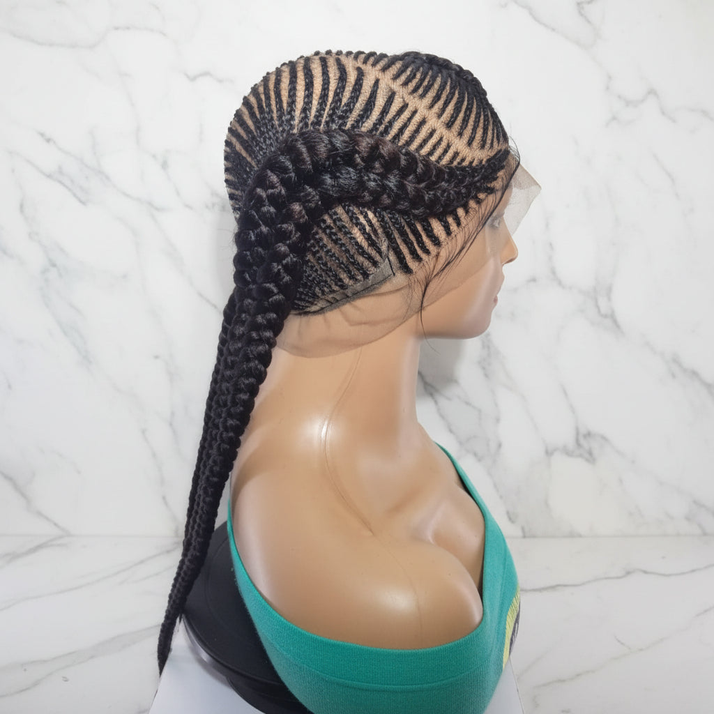 Braided Wig. Large Double Cornrow Braids. Full Lace with Baby Hair.