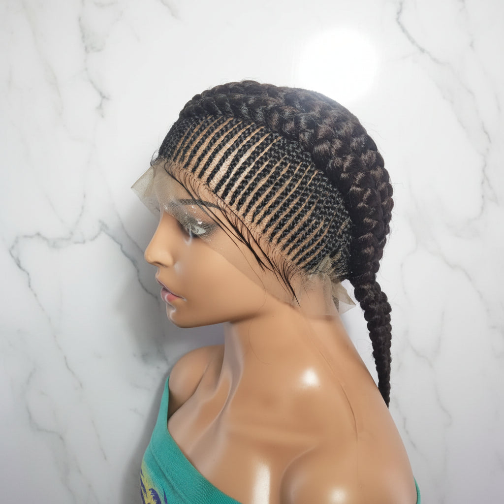 Braided Wig. Large Double Cornrow Braids. Full Lace with Baby Hair.