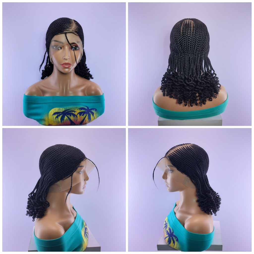 Braided Wig. Cornrow Braids with Spring Curls. Full Lace Baby Hair.