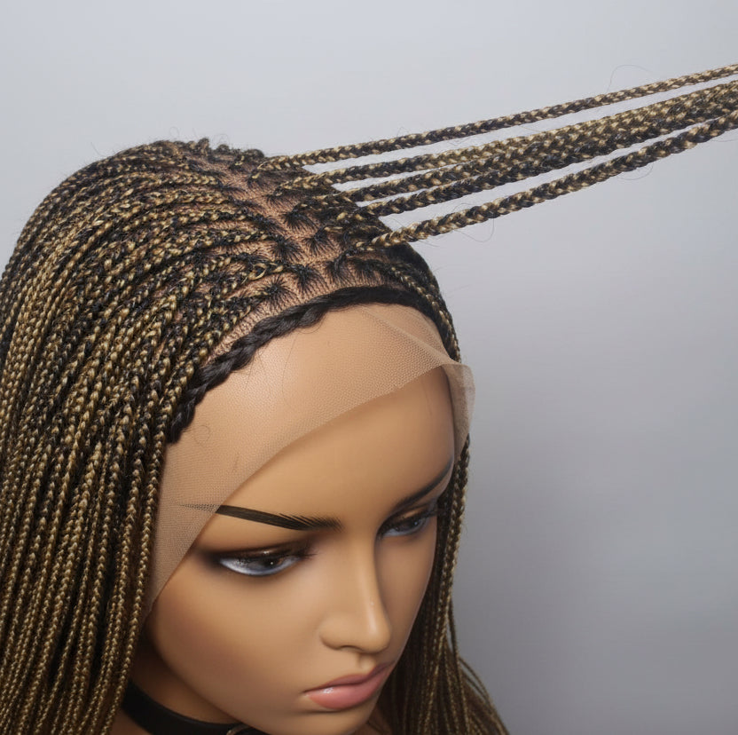 Micro Knotless Braids. Black and Golden Blonde. Full Lace Baby Hair.