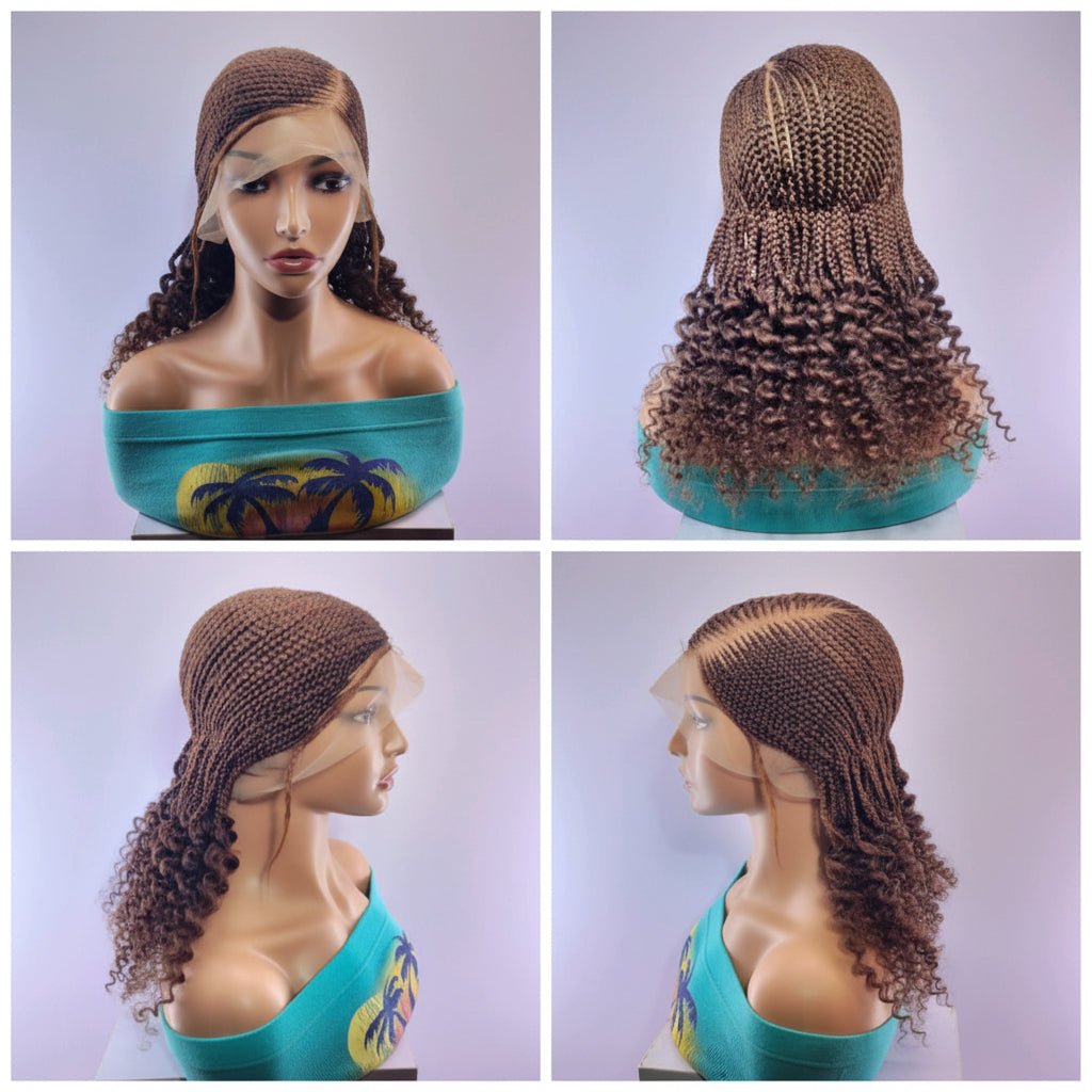 Braided Wig. Cornrow Braids with Spring Curls. Full Lace Baby Hair.