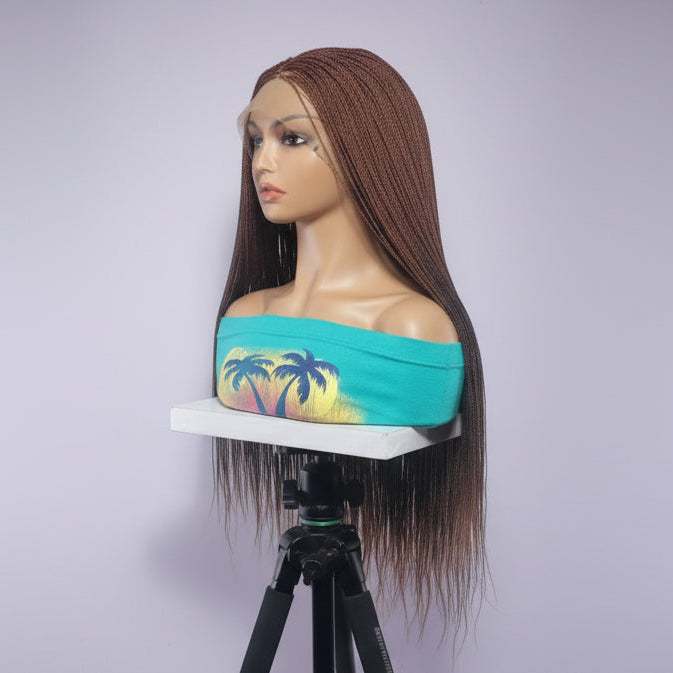 Micro Braids Wig, Full Lace Cap, Copper Brown, 32 Inch Length, Ready-to-Wear