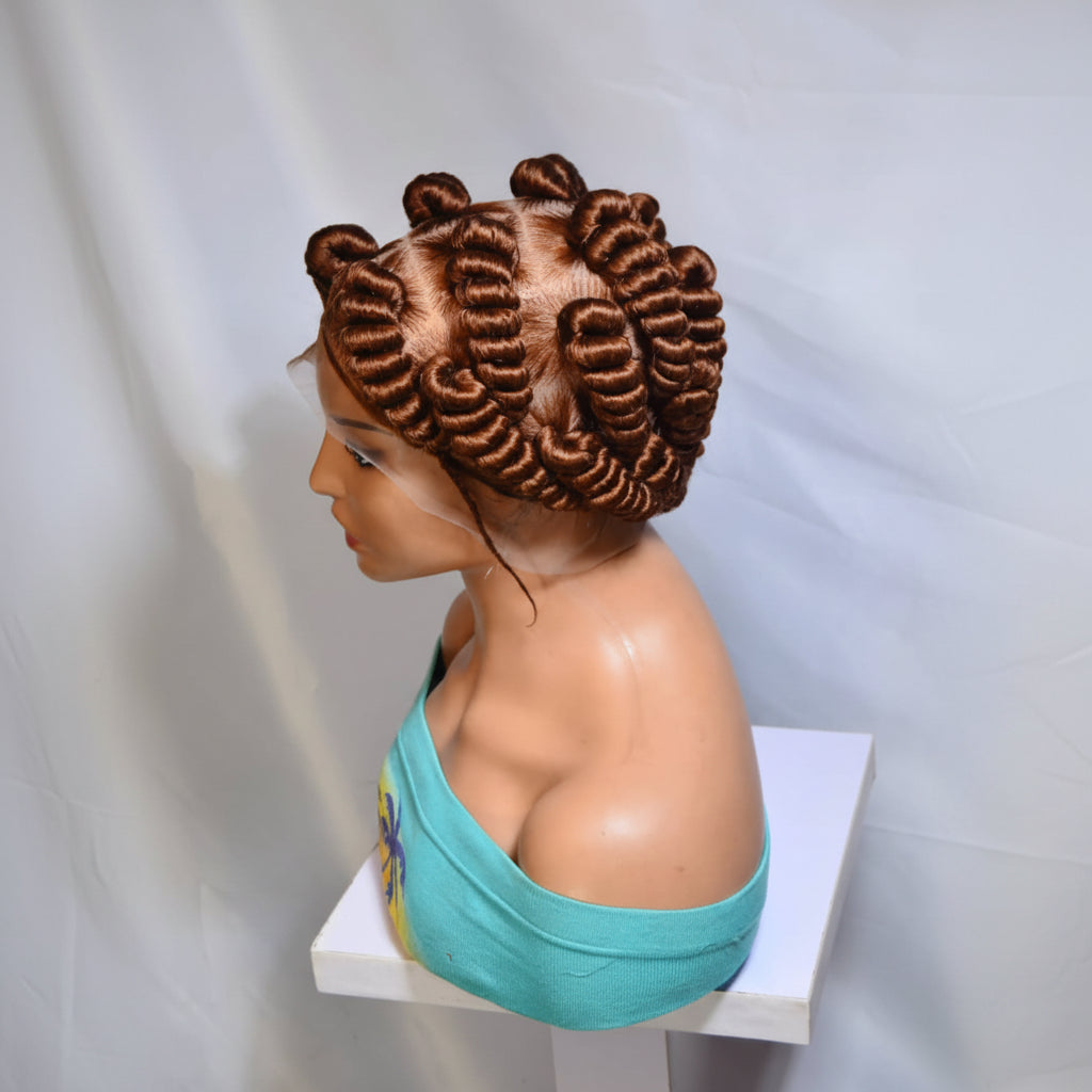 Handmade Bantu Knots Braided Wig: Jumbo Twist Bun Braids, Full Lace with Baby Hair.