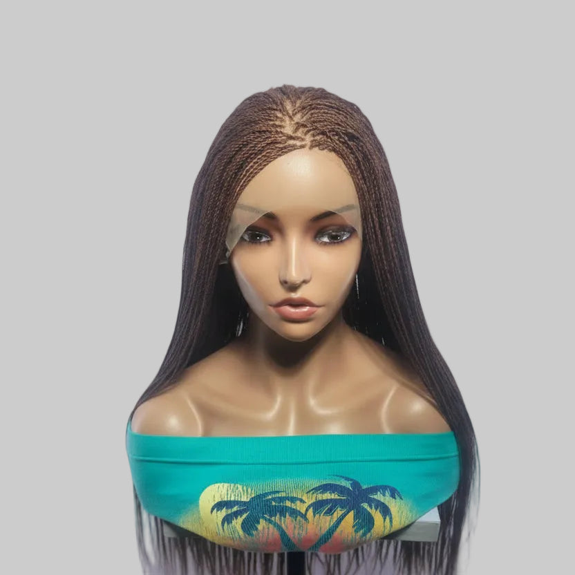 Micro Braids Wig, Full Lace Cap, Copper Brown, 32 Inch Length, Ready-to-Wear