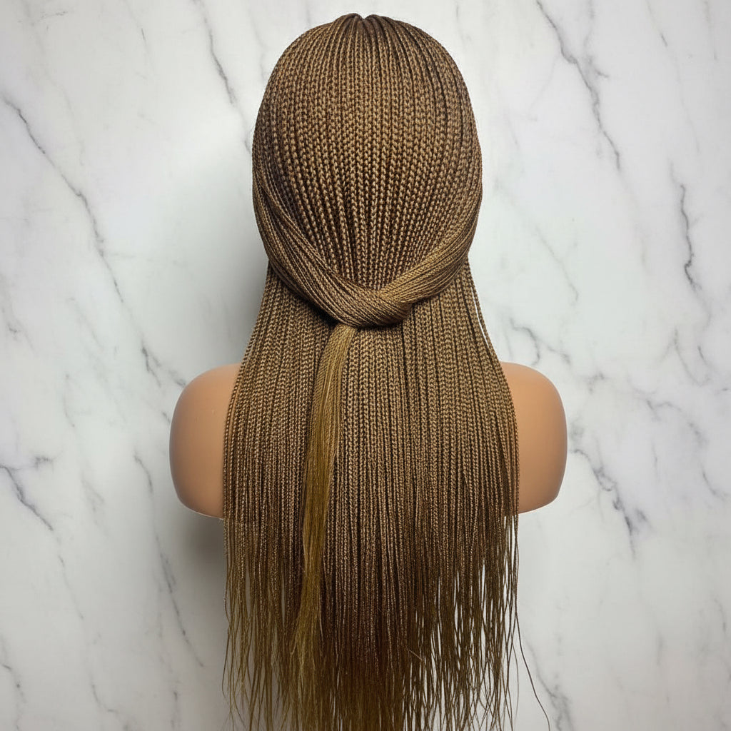 Micro Braids Wig, Full Lace Cap, Copper Brown, 32 Inch Length, Ready-to-Wear