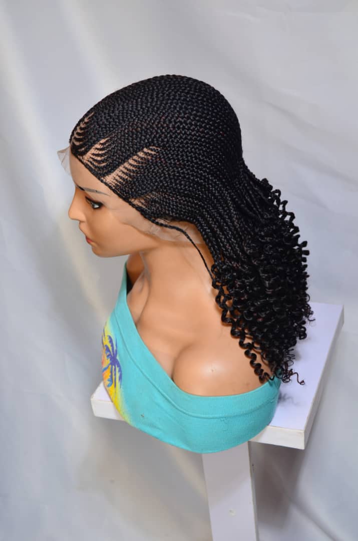 Braided Wig. Cornrow Braids with Spring Curls. Full Lace Baby Hair.