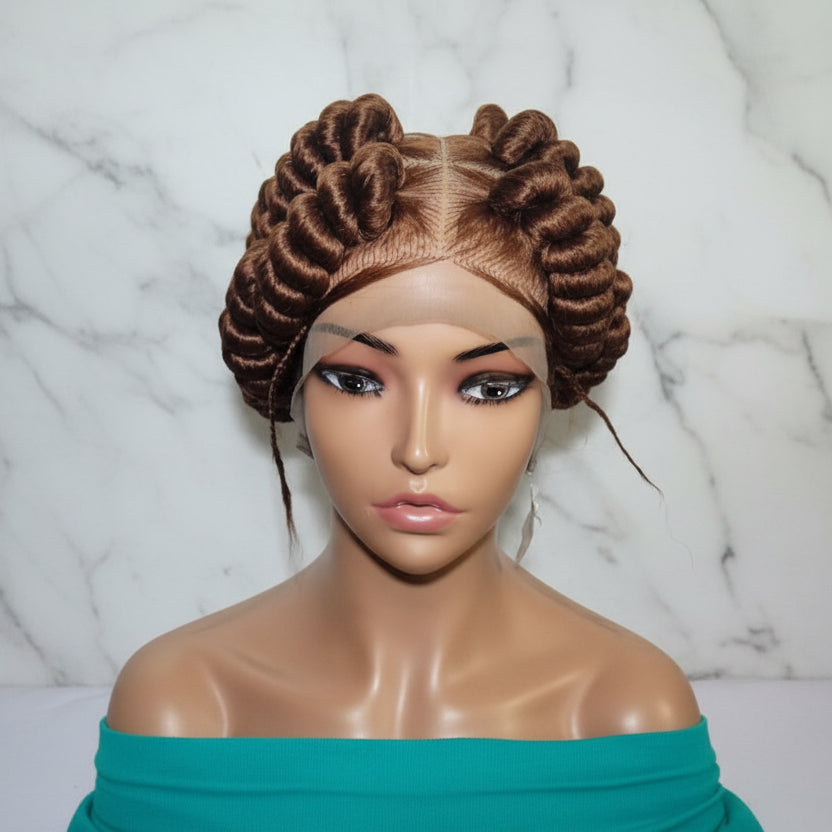 Handmade Bantu Knots Braided Wig: Jumbo Twist Bun Braids, Full Lace with Baby Hair.