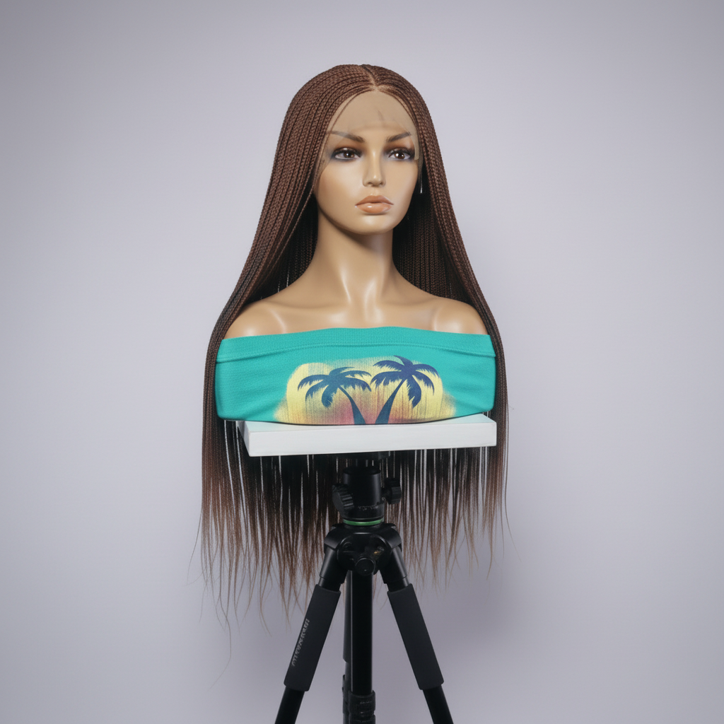 Micro Braids Wig, Full Lace Cap, Copper Brown, 32 Inch Length, Ready-to-Wear