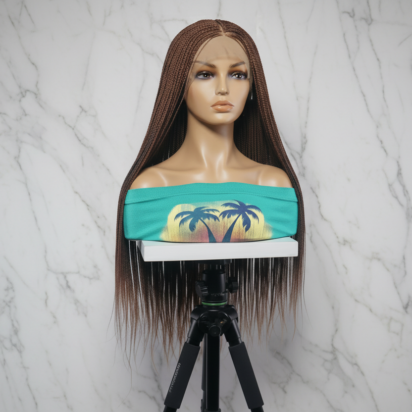 Micro Knotless Braids Wig, 360 HD Full Lace Cap, Copper Brown, 32 Inch Length, Ready-to-Wear