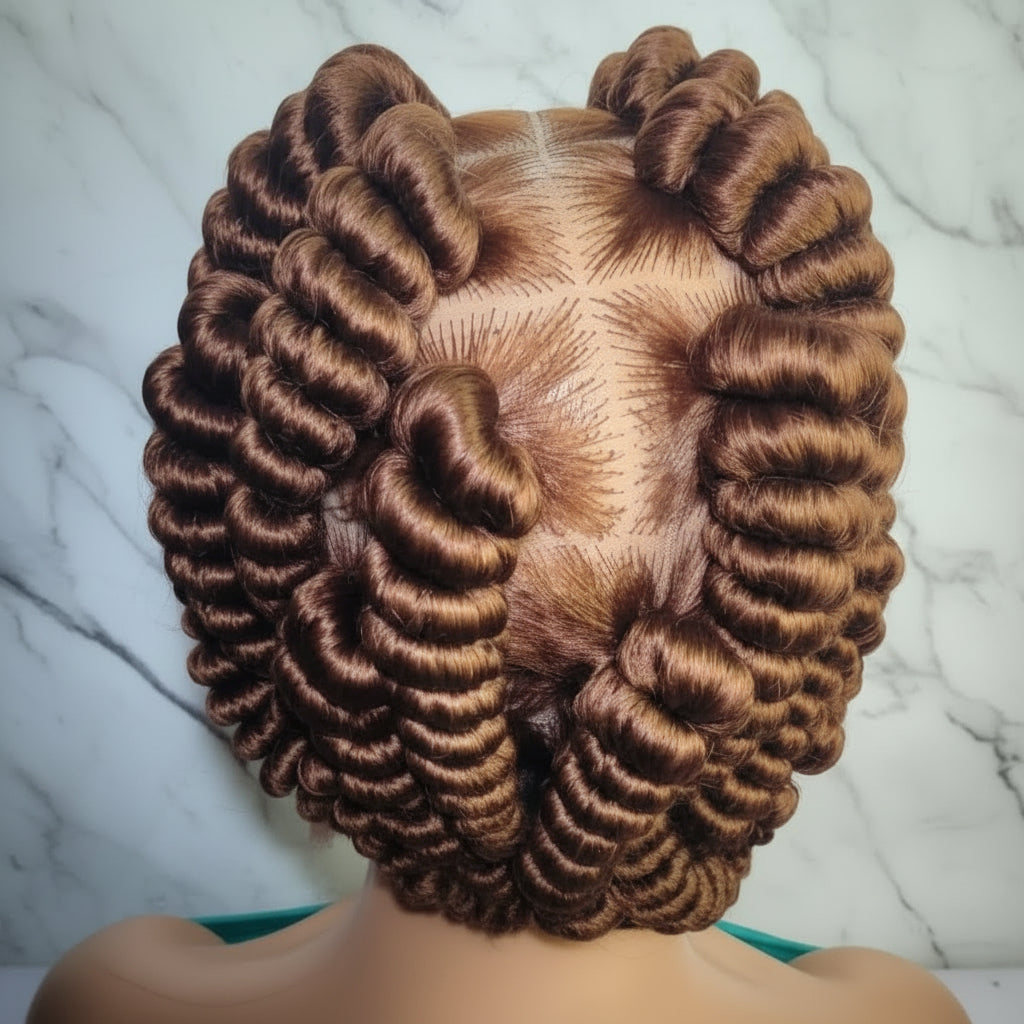 Handmade Bantu Knots Braided Wig: Jumbo Twist Bun Braids, Full Lace with Baby Hair.