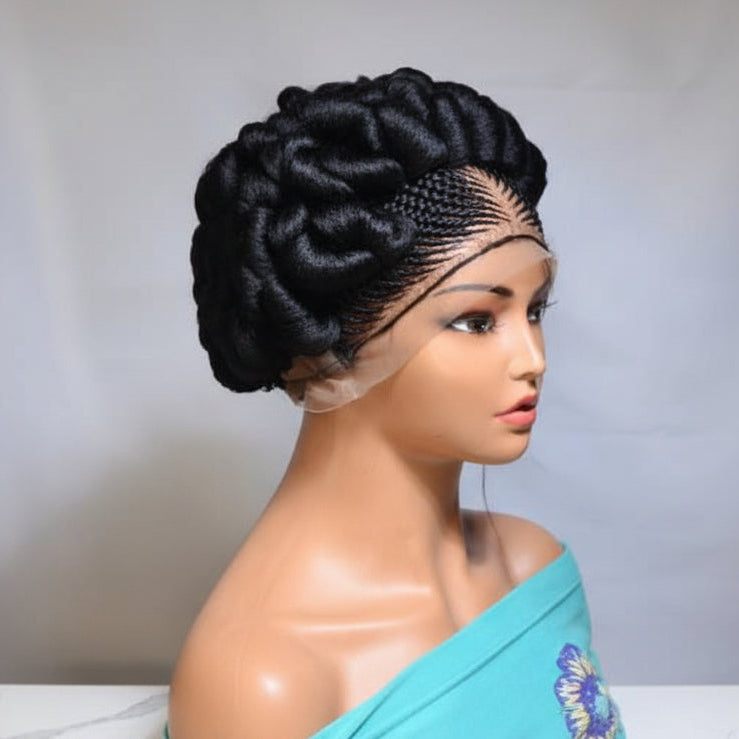 Braided Wig. Jumbo Twist Braids Puff Knots. Full Lace with Baby Hair. Bun Braid