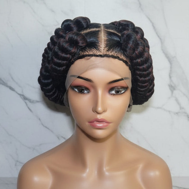 Handmade Bantu Knots Braided Wig: Jumbo Twist Bun Braids, Full Lace with Baby Hair.