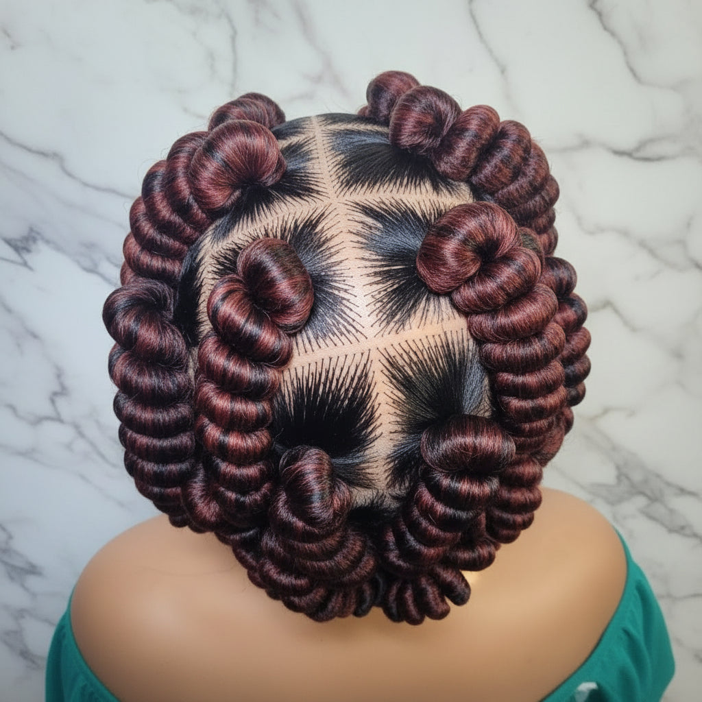 Handmade Bantu Knots Braided Wig: Jumbo Twist Bun Braids, Full Lace with Baby Hair.