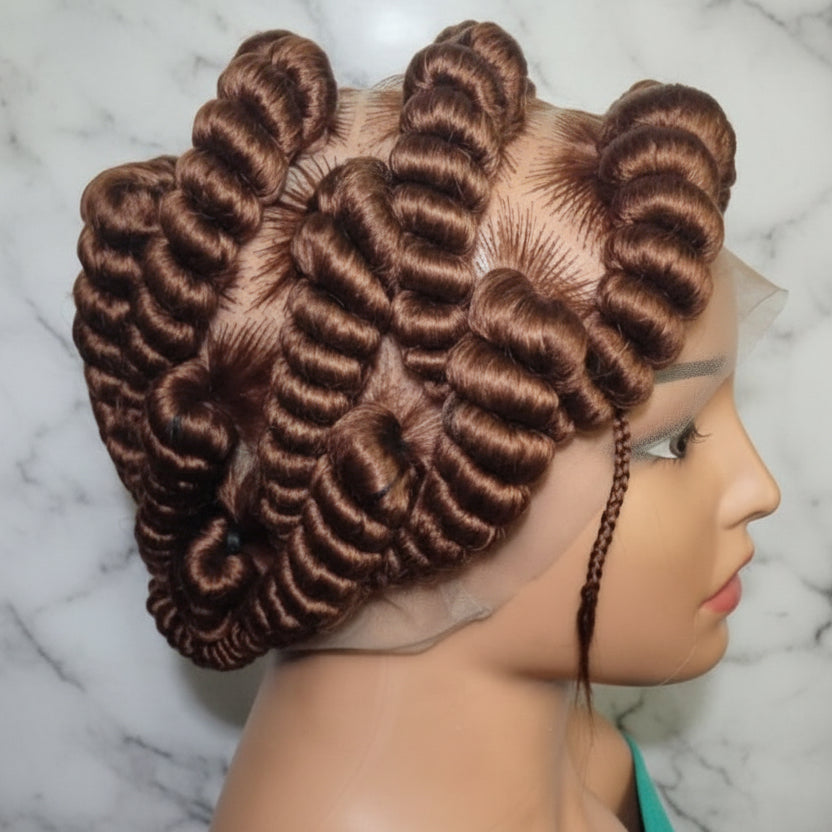 Handmade Bantu Knots Braided Wig: Jumbo Twist Bun Braids, Full Lace with Baby Hair.