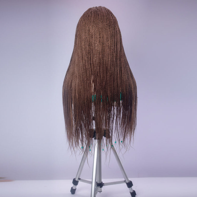 Micro Braids Wig, Full Lace Cap, Copper Brown, 32 Inch Length, Ready-to-Wear