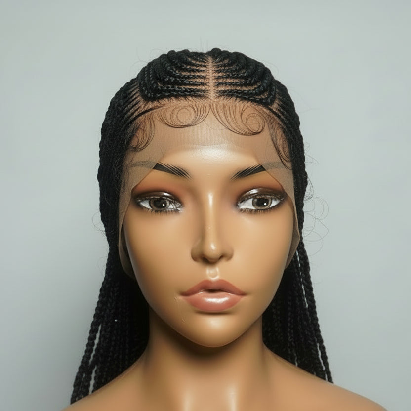 Braided Wig. Cornrow Braids with Spring Curls. Full Lace Baby Hair.