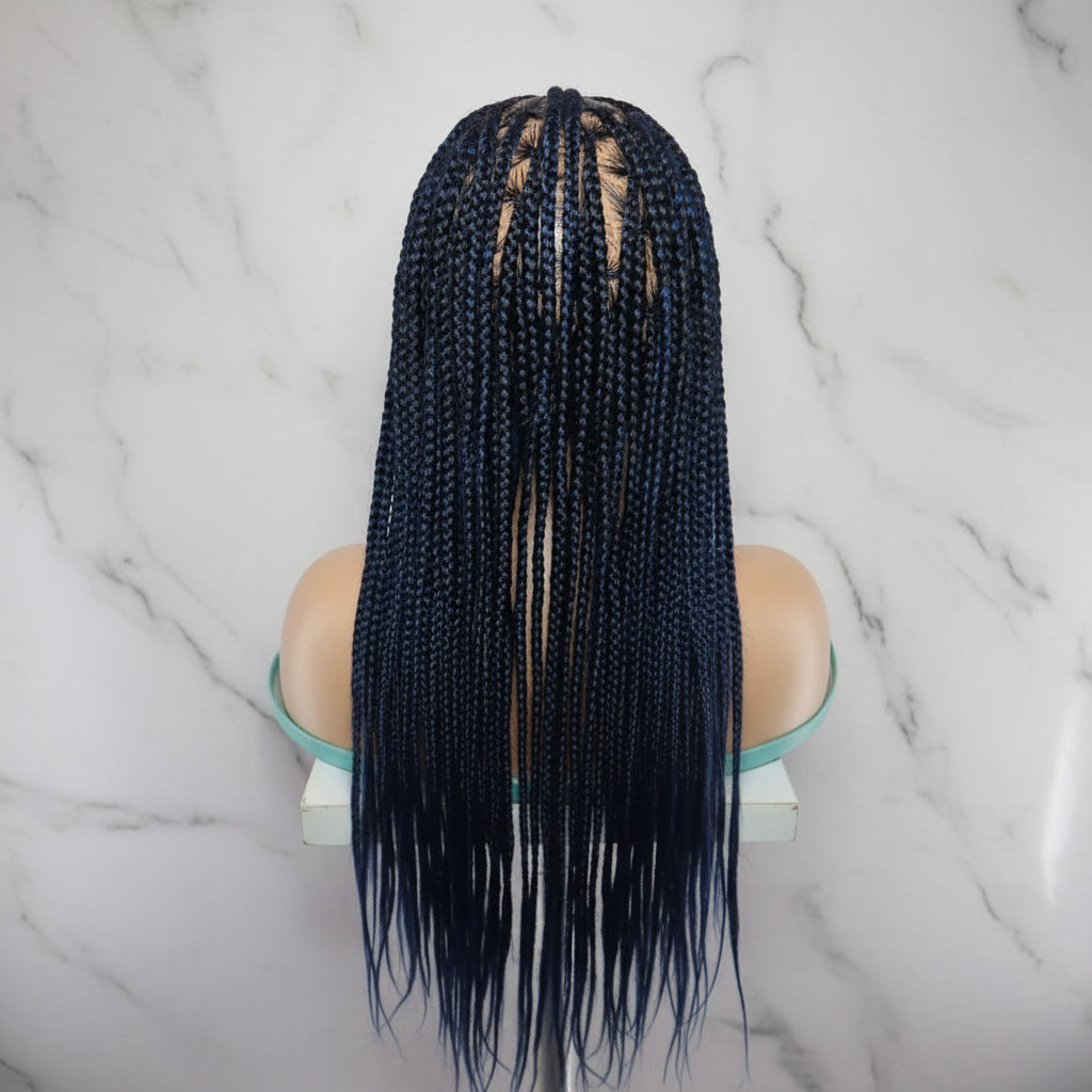 Braided Wig Full Lace Baby Hair. Blue & Black Braids. 32 inches