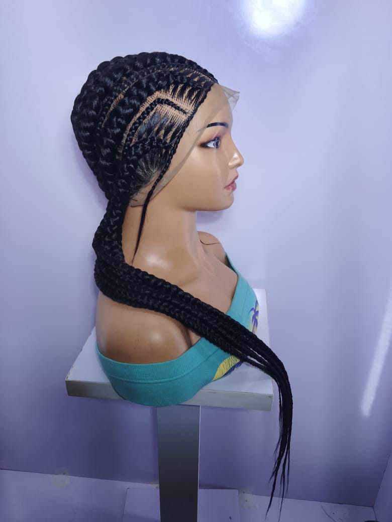 Braided Wig. Cornrow with Jumbo Puff Knots. Full Lace with Baby Hair